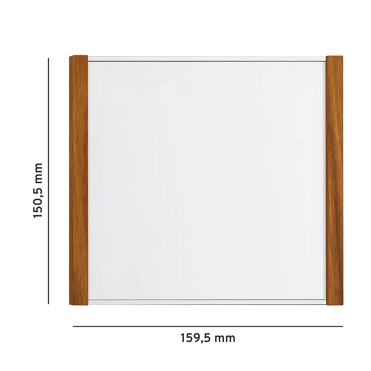 Miroir rectangulaire avec cadre en bois. Dimensions : 159,5 mm x 150,5 mm.