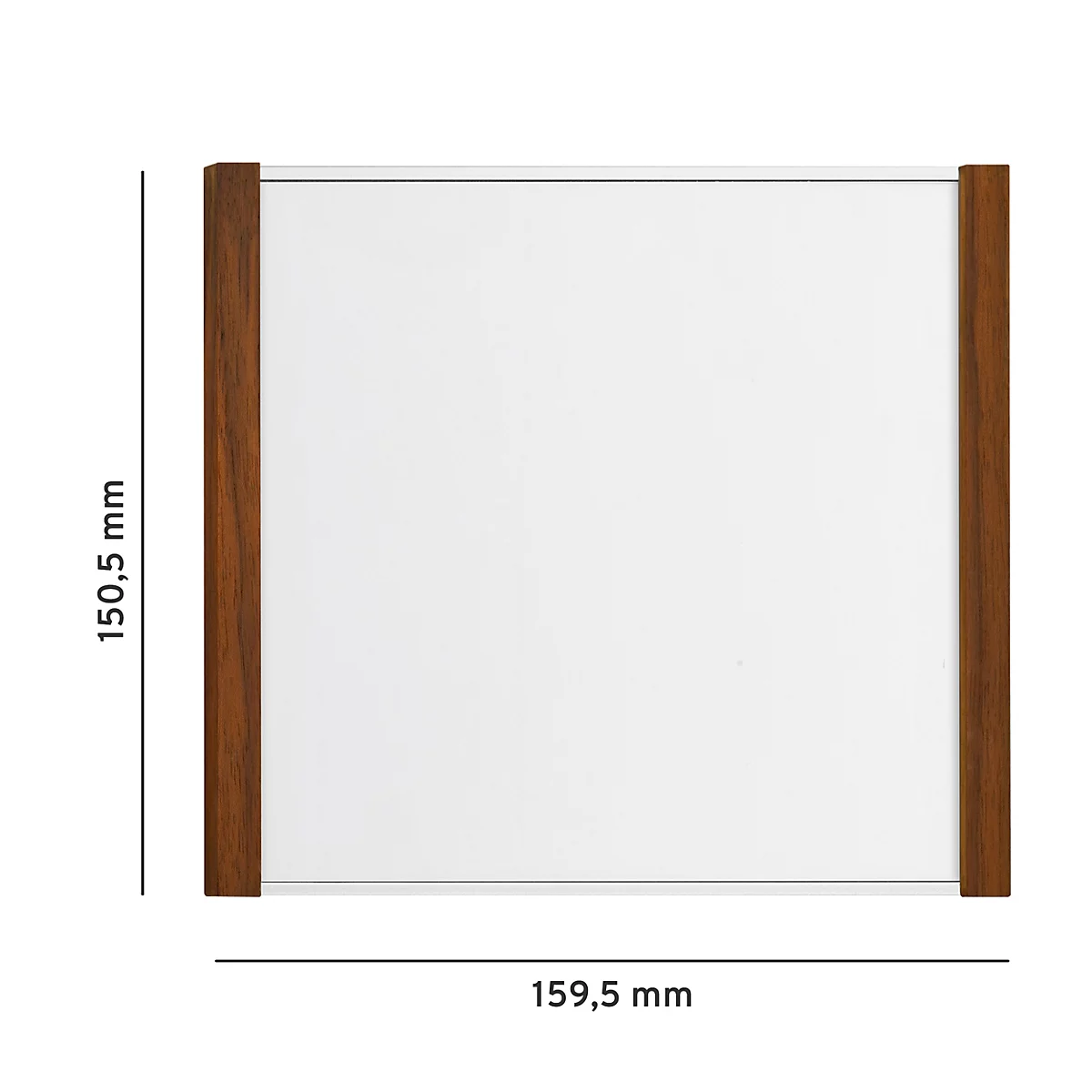 Miroir rectangulaire avec cadre en bois. Dimensions : 159,5 mm x 150,5 mm.