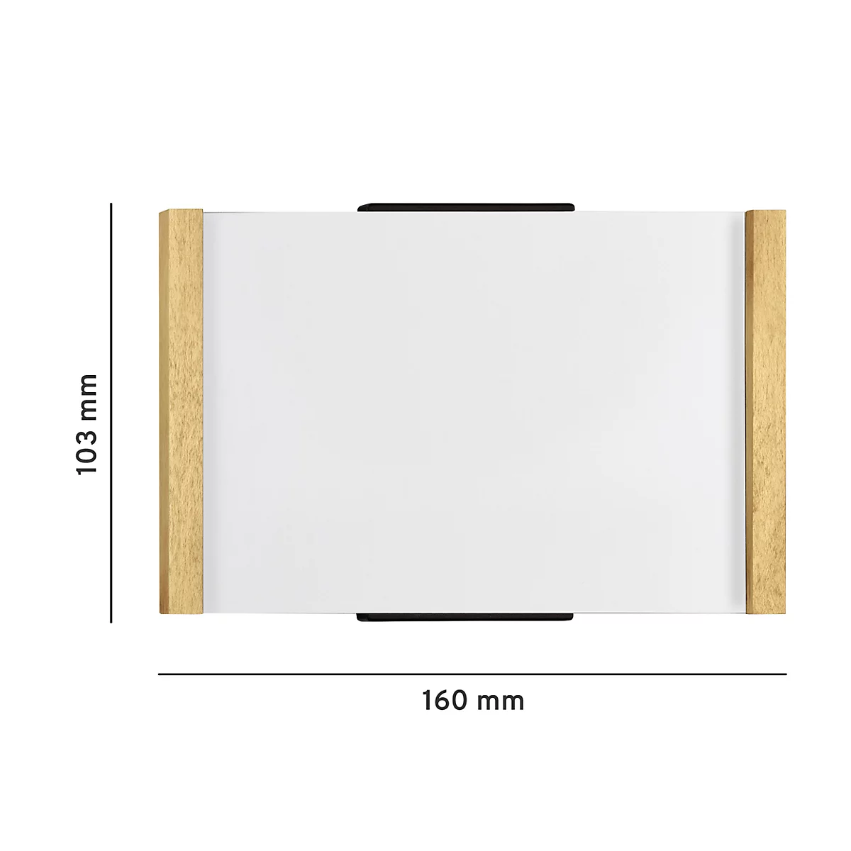 Une applique murale rectangulaire avec cadre en bois, dimensions 160 x 103 mm.