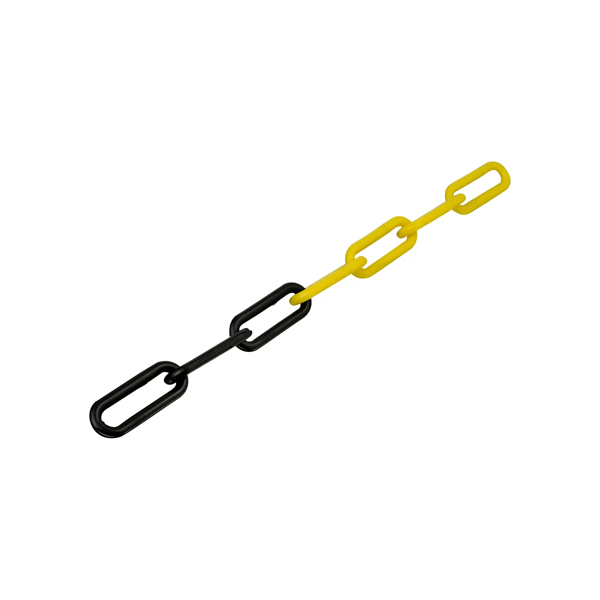 Chain of black and yellow links, diagonally against a white background.