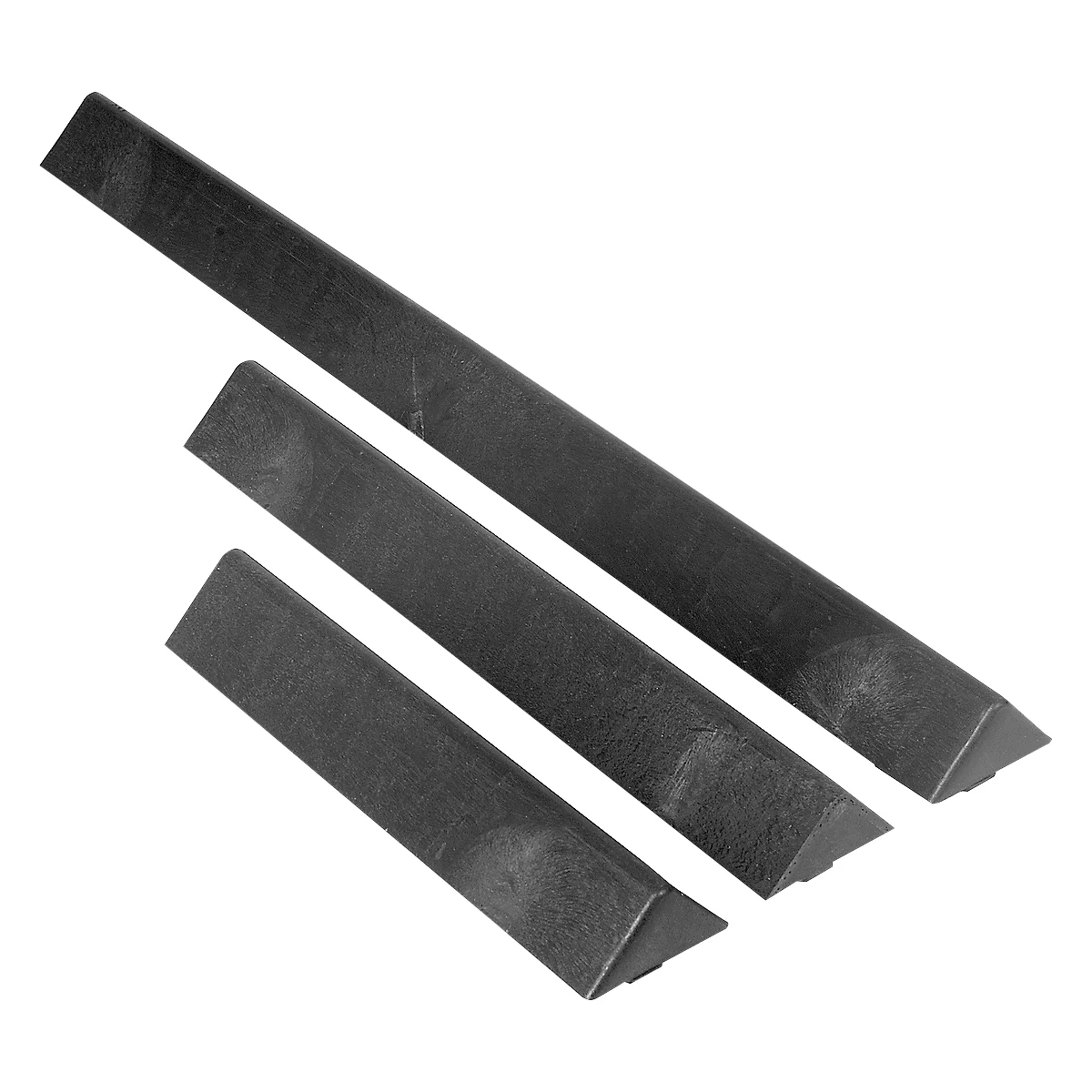 Three gray triangular strips arranged diagonally in a row.