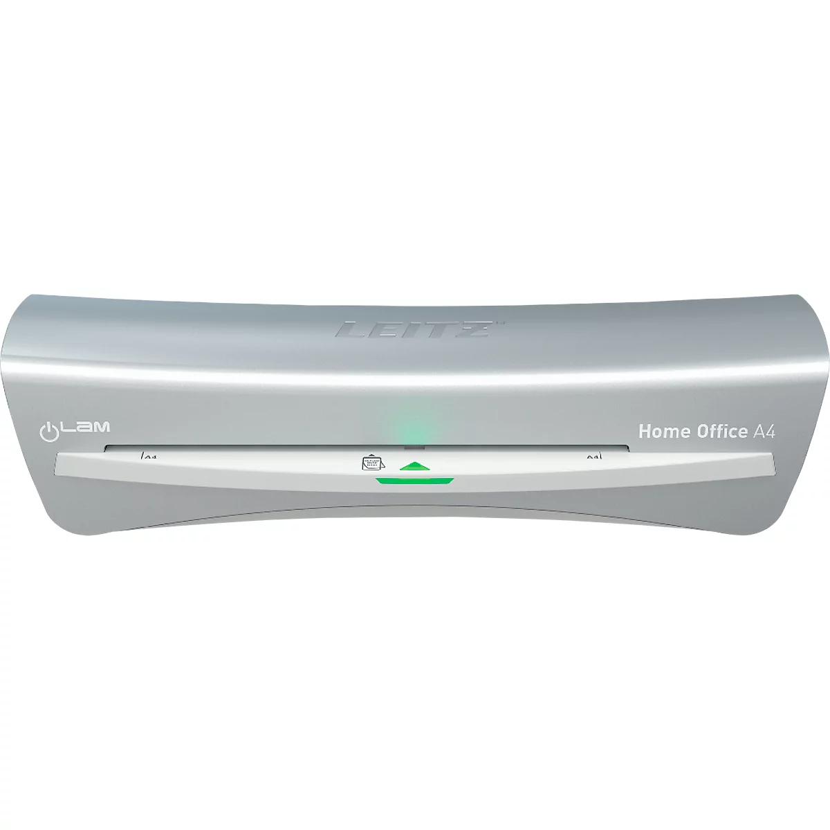 Laminateur gris avec des éléments verts et l'inscription Home Office A4.