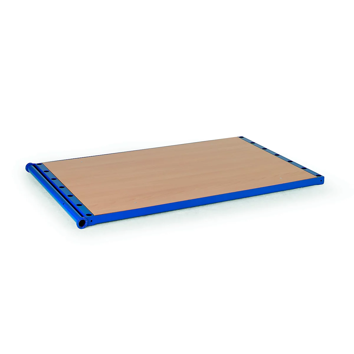 A rectangular wooden board with a blue frame. The board is light brown, the frame is dark blue.