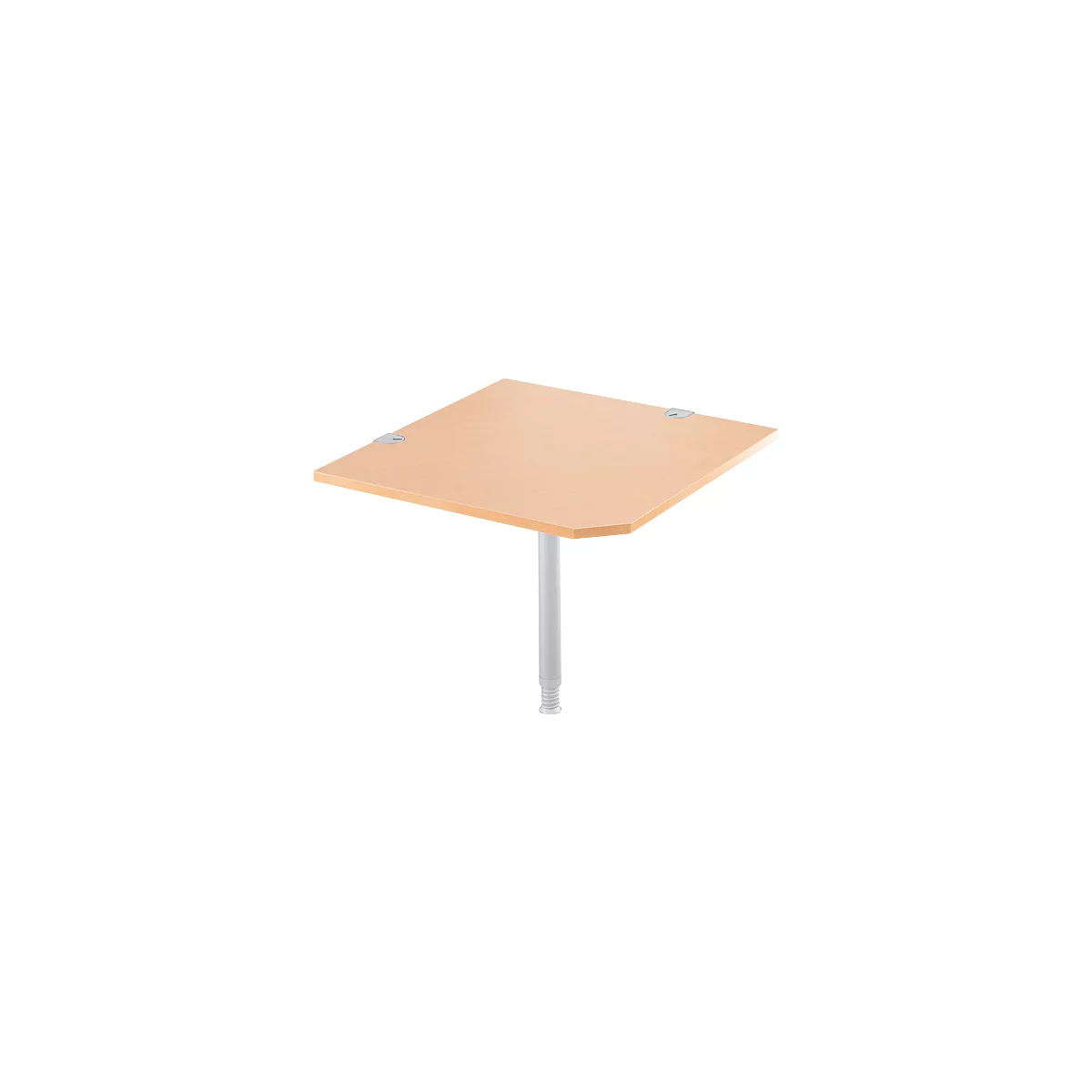 Plateau d'angle 90° avec pied, l. 900 x P 900 mm, coloris hêtre/alu blanc