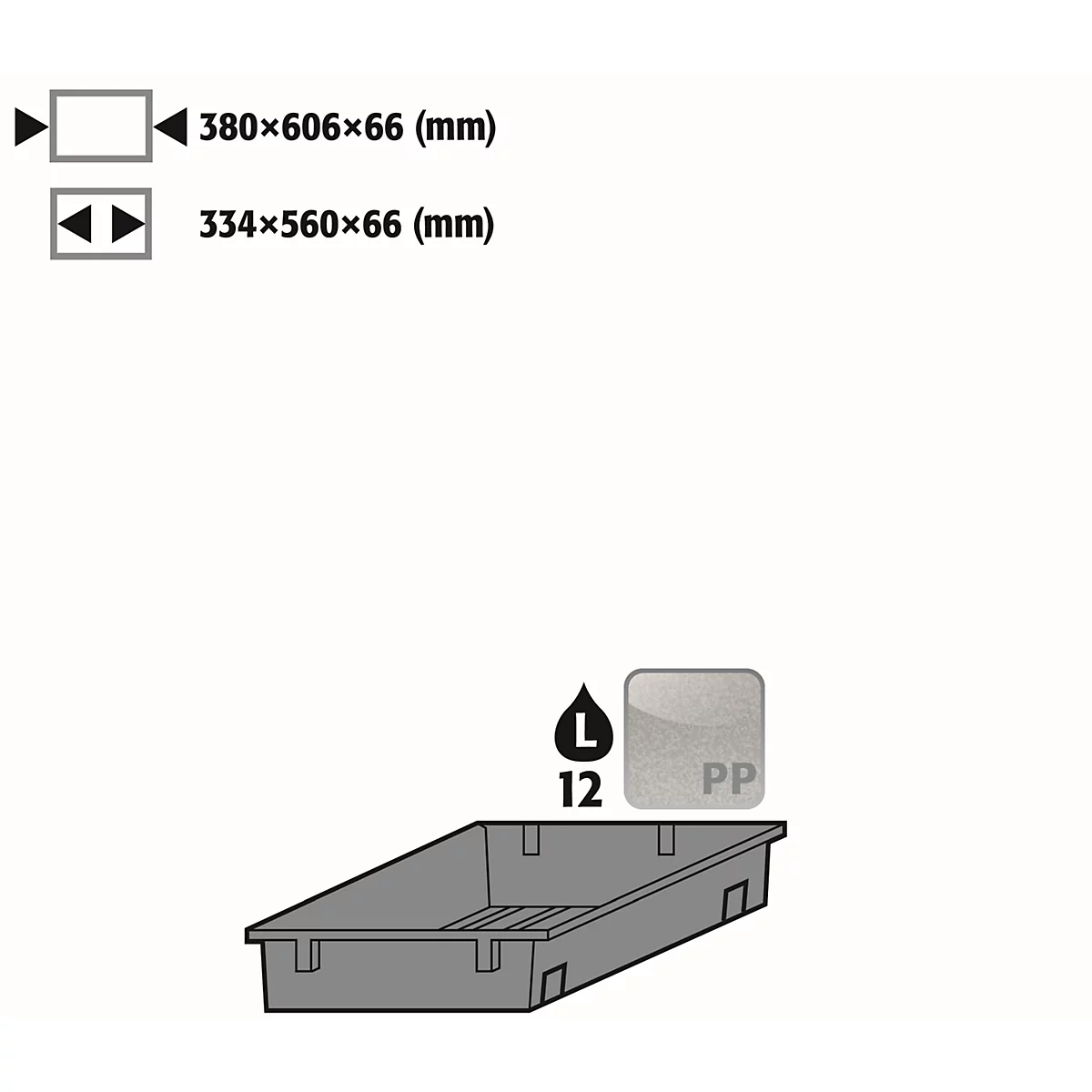 Plateau d'insertion pour armoires de sécurité asecos de la série S90, polypropylène, naturel, L 364 x P 606 x H 66 mm, 12 l