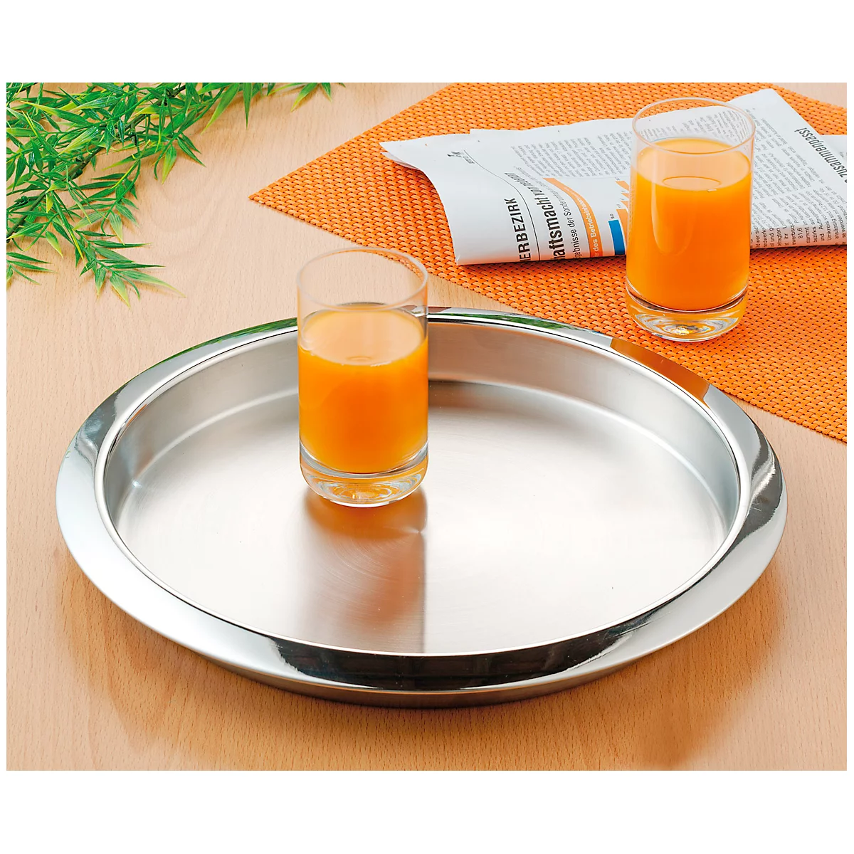 Plateau en acier inoxydable Esmeyer® VENGA, rond, ø extérieur : 350 mm, ø intérieur : 300 mm, lavable au lave-vaisselle, argenté
