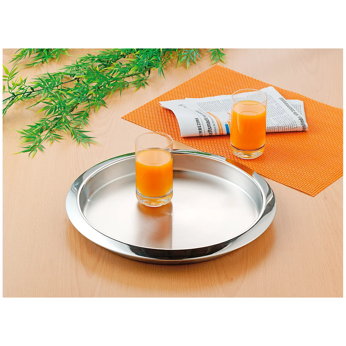 Plateau en acier inoxydable Esmeyer® VENGA, rond, ø extérieur : 350 mm, ø intérieur : 300 mm, lavable au lave-vaisselle, argenté