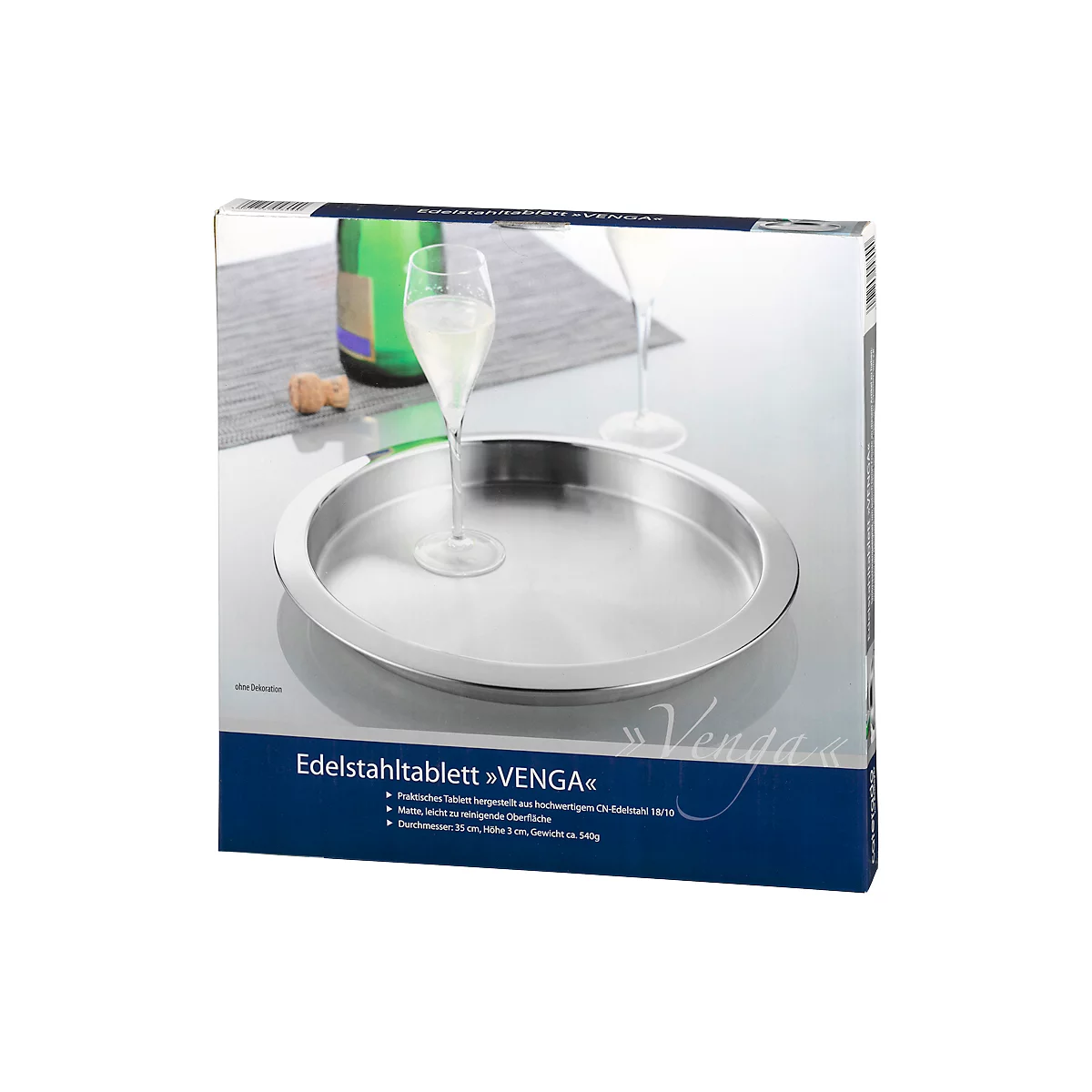 Plateau en acier inoxydable Esmeyer® VENGA, rond, ø extérieur : 350 mm, ø intérieur : 300 mm, lavable au lave-vaisselle, argenté