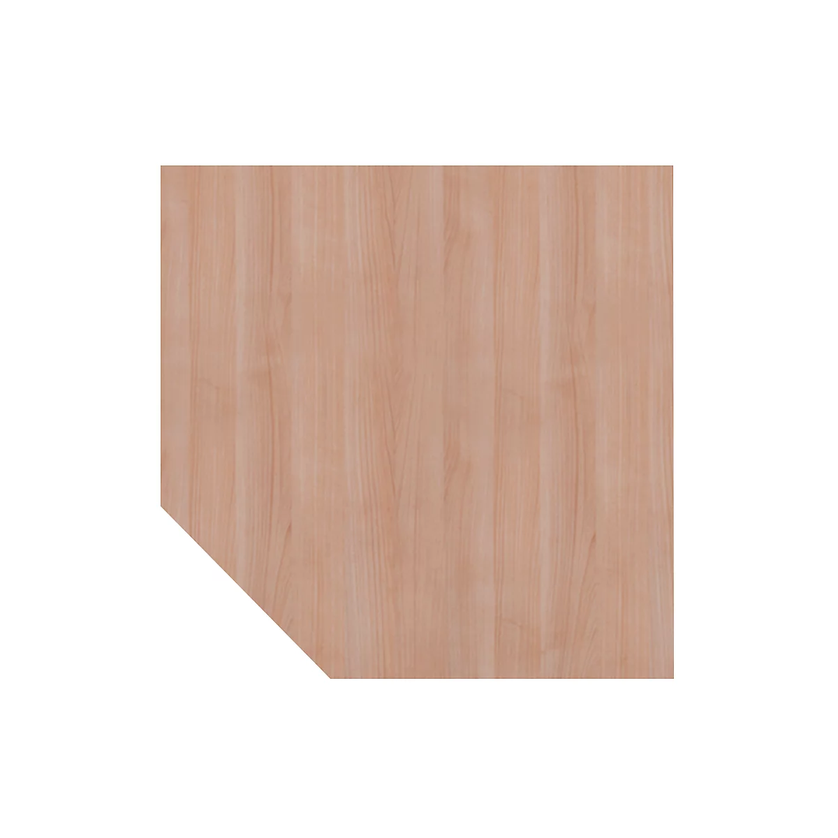 Un panneau en bois beige clair. Il a une forme rectangulaire avec un coin coupé en diagonale.