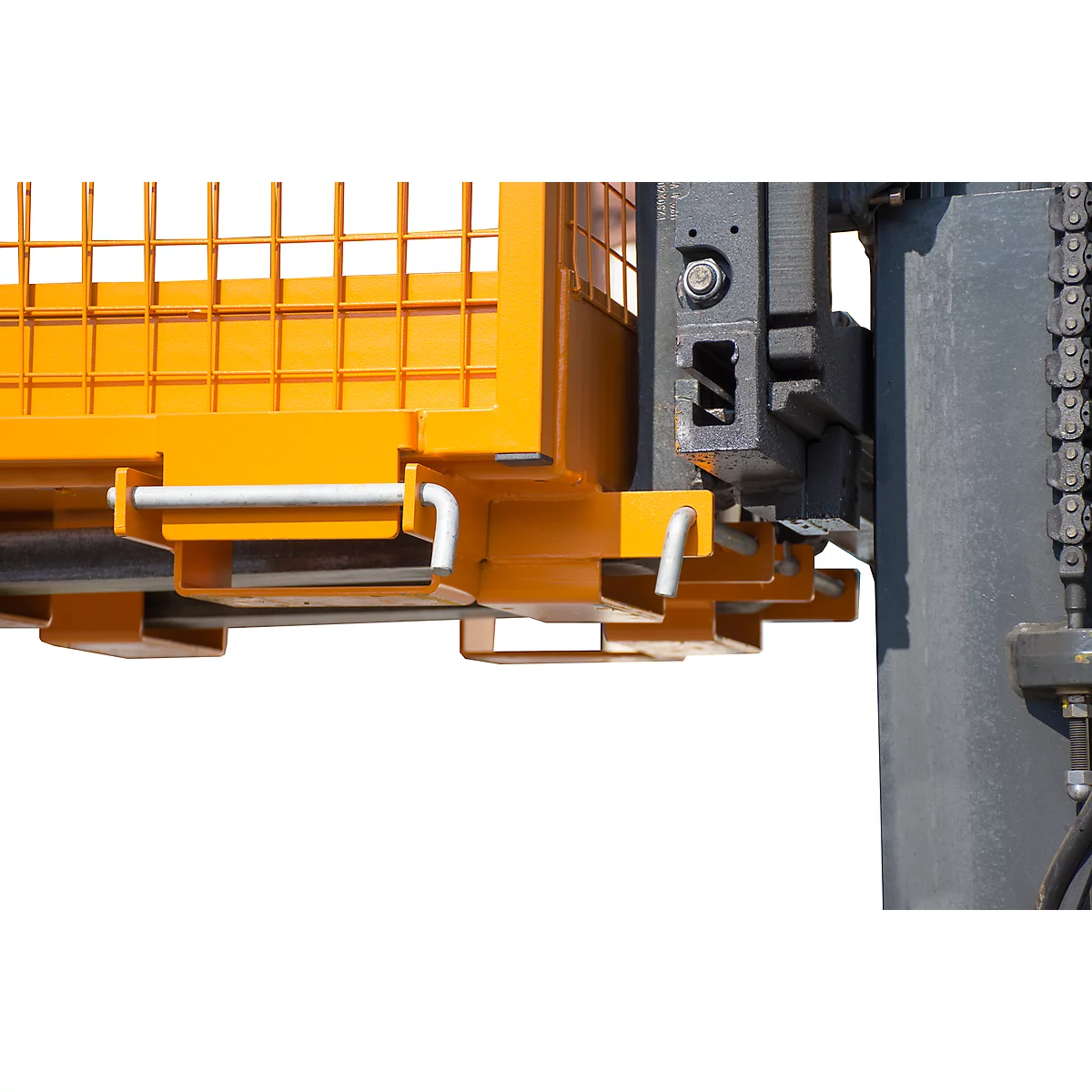 Plateforme élévatrice pour gerbeur type MB-II, pour 2 personnes, jusqu’à 300 kg, L 1040 x l. 1300 x H 2155 mm, jaune-orange RAL 2000