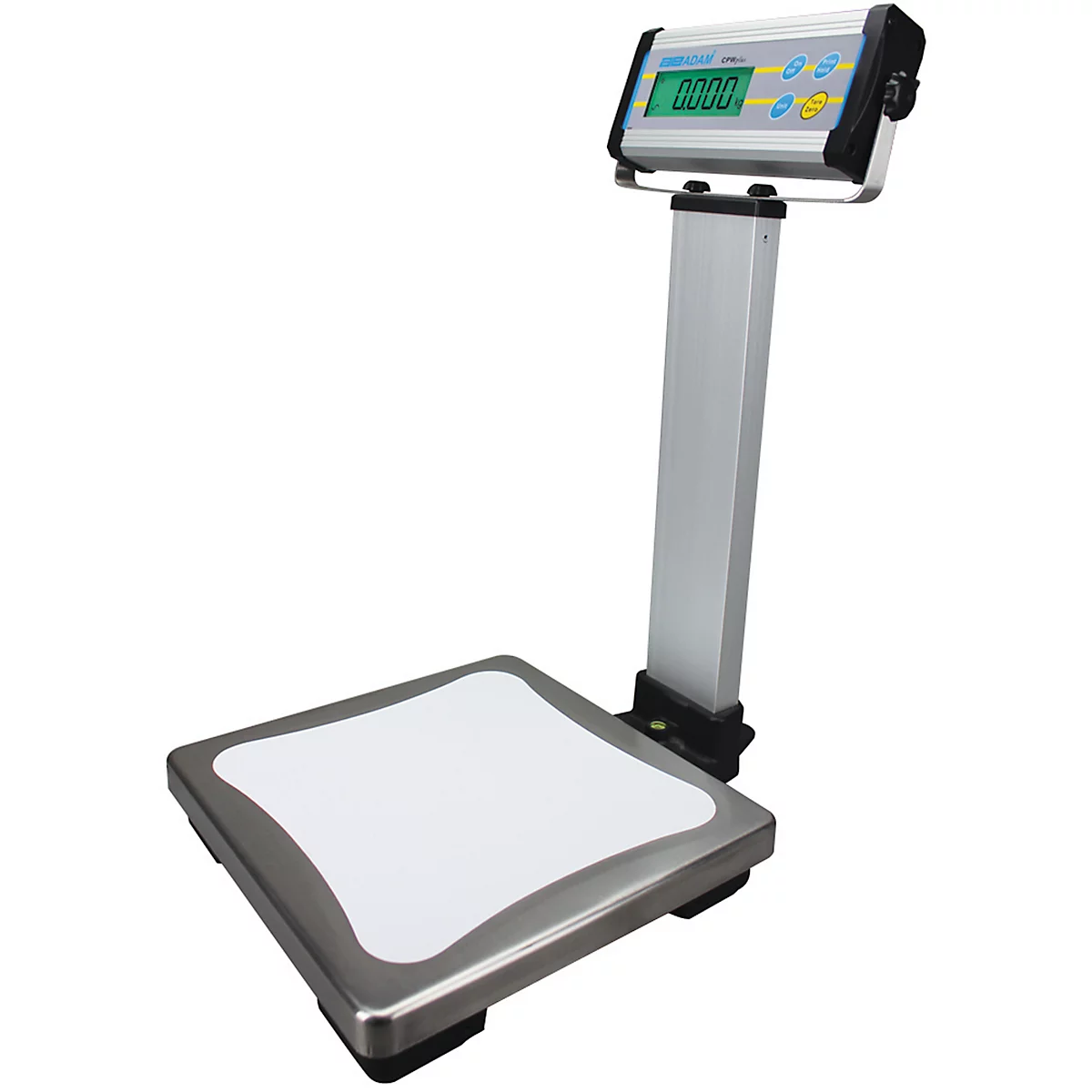 Digital scale with display. The scale stands on four feet and has a large display showing "0.000".
