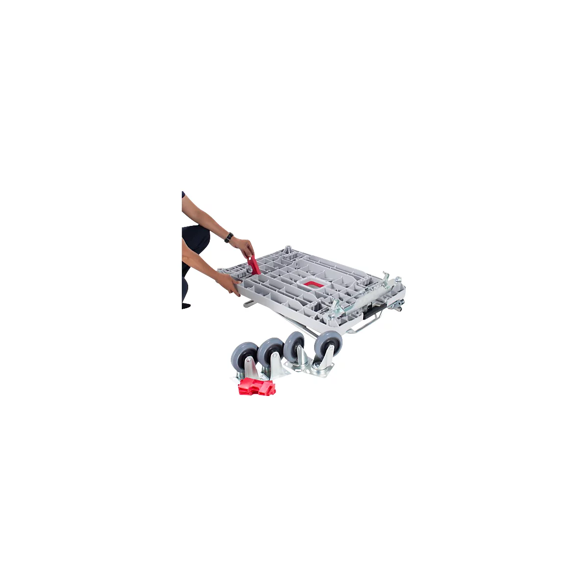 Platformwagen RuXXac Dandy, tot 180 kg, 2 zwenk- en 2 bokwielen, incl. Spannfix rubber, met rem, polypropyleen