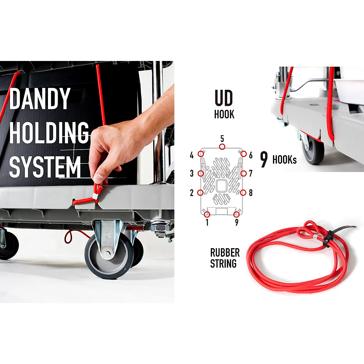 Platformwagen RuXXac Dandy, tot 180 kg, 2 zwenk- en 2 bokwielen, incl. Spannfix rubber, zonder remmen, polypropyleen
