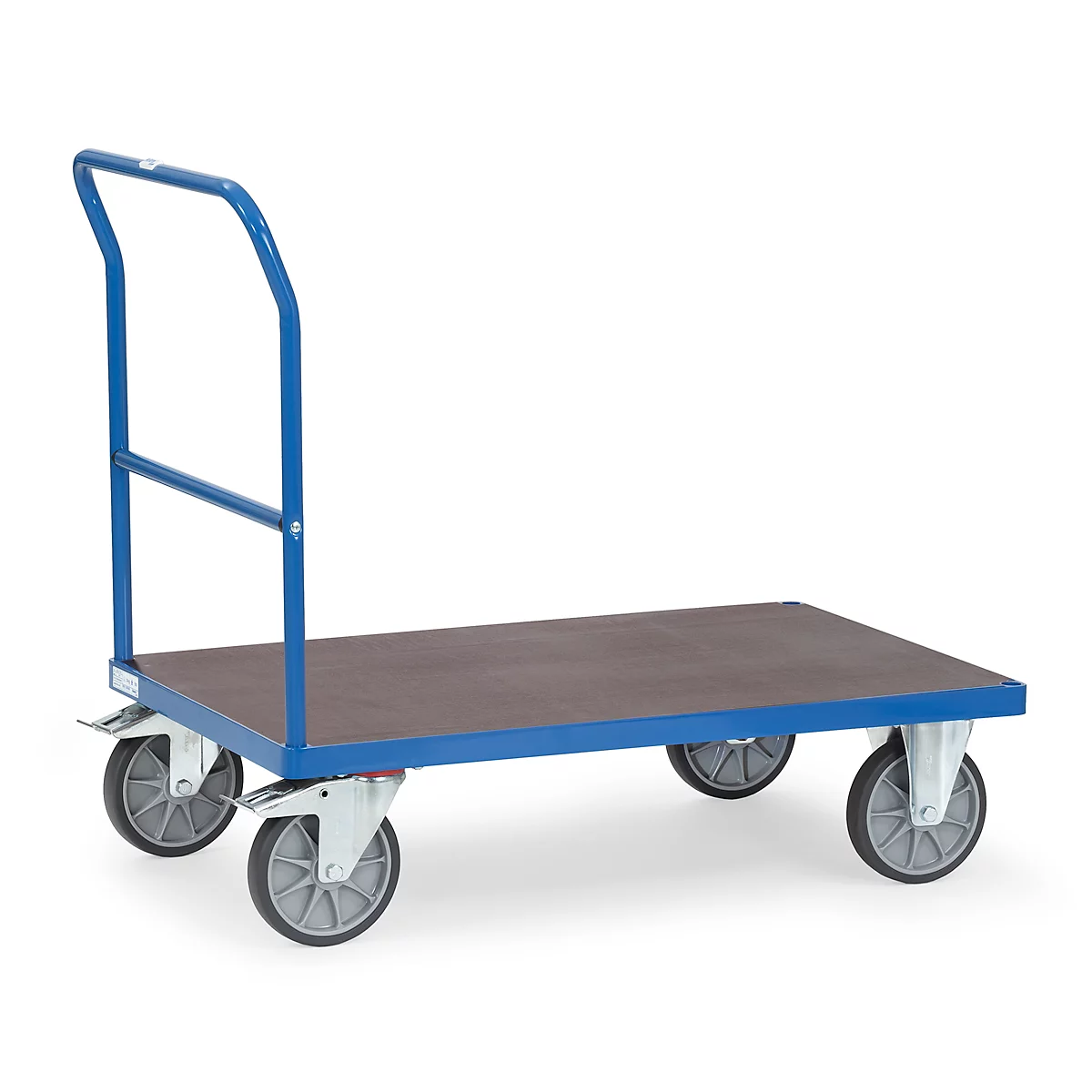 Plattformwagen fetra®, Schiebebügel, Lenk- & Bockrollen, bis 600 kg, Ladefläche aus Sperrholz, L 1000 x B 700 mm
