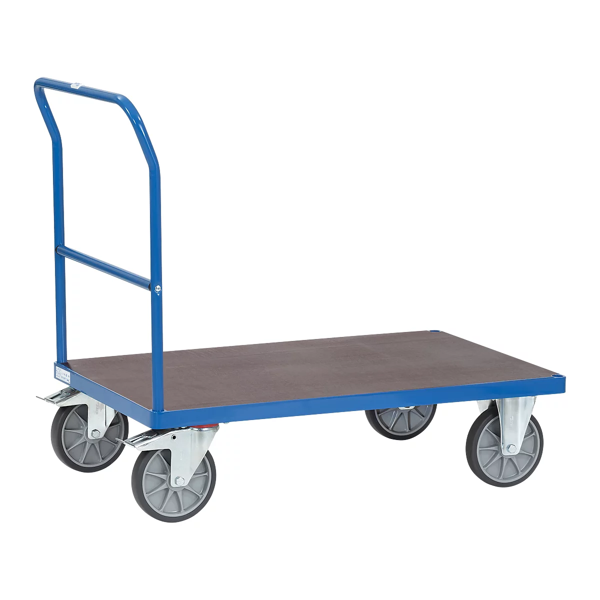 Plattformwagen fetra®, Schiebebügel, Lenk- & Bockrollen, bis 600 kg, Ladefläche aus Sperrholz, L 1200 x B 800 mm