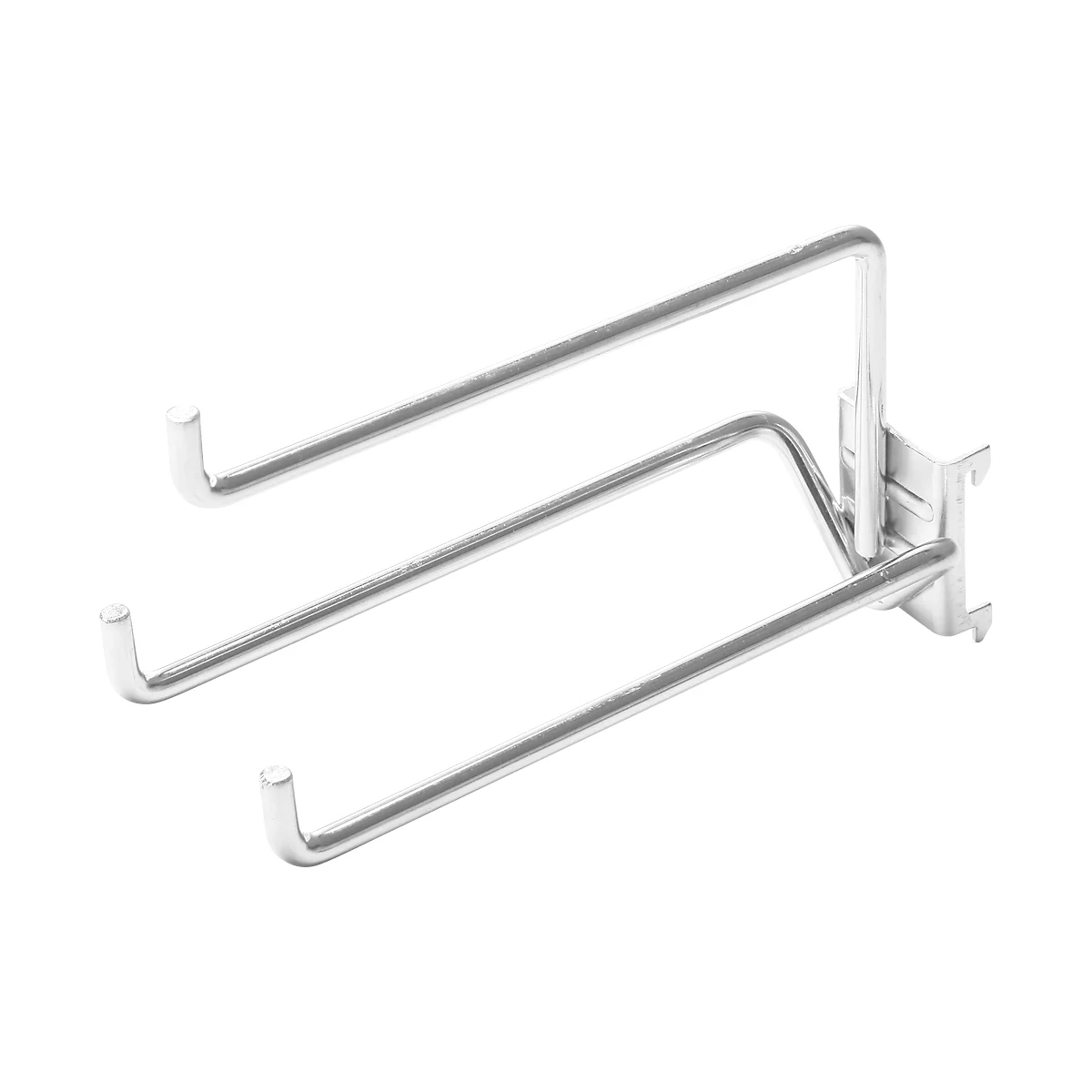 Triple metal hook for product presentation.