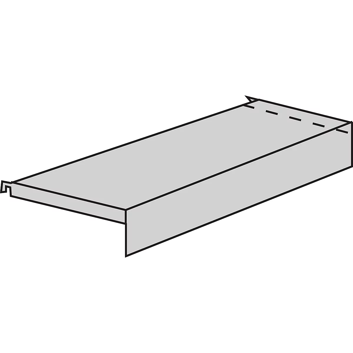 Gray metal strip. The right end is folded, the left has a small recess.