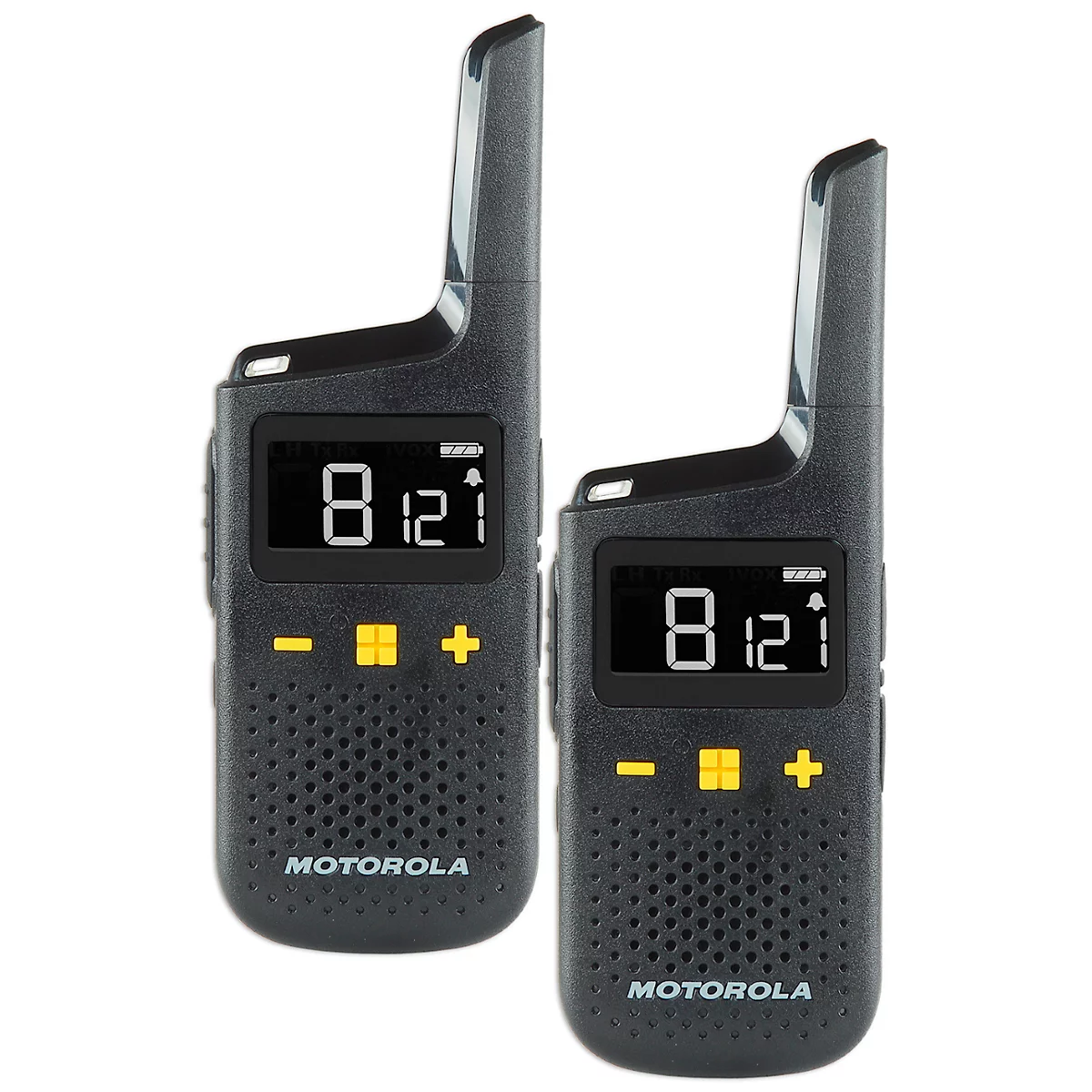 PMR-radioset Motorola XT185, 2-delig, vergunningsvrij, 2-weg communicatie, 16 kanalen, tot 8 km, tot 24 u, IP54, incl. accessoires, zwart-geel