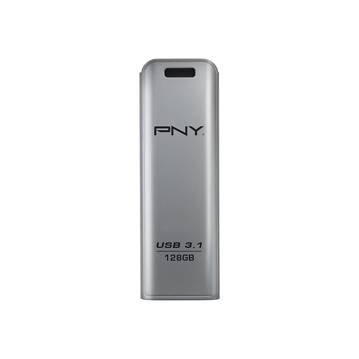 Ein grauer USB-Stick mit der Aufschrift PNY, USB 3.1 und 128 GB.