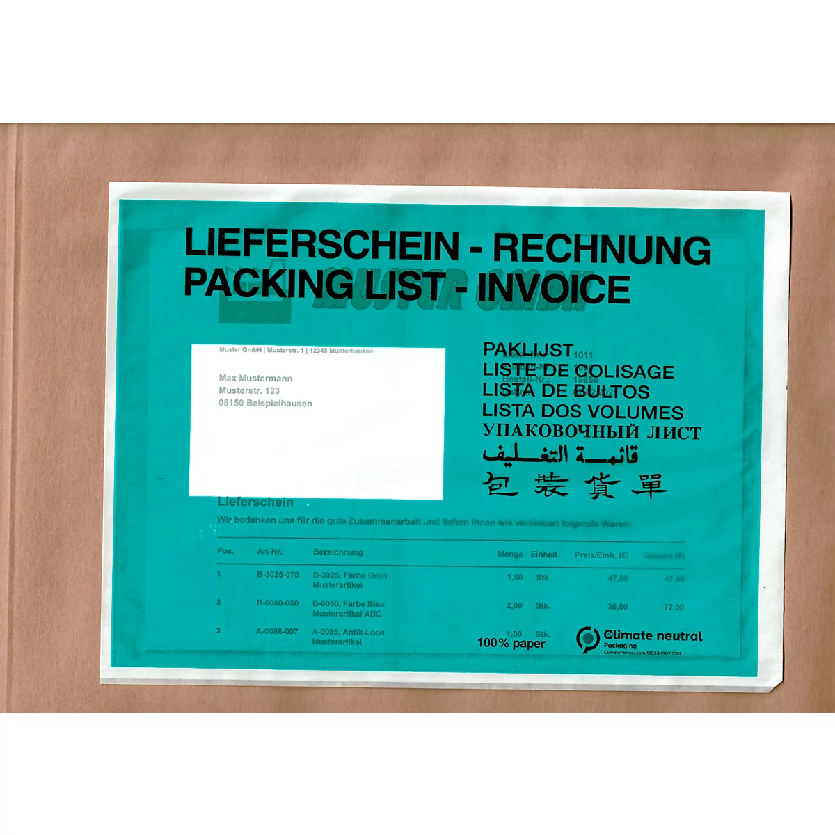 Pochette en papier/bulletin de livraison SecurePack, C5, fenêtre à gauche, avec impression, autocollante, papier parchemin 100 % recyclable, vert, 250 pièces