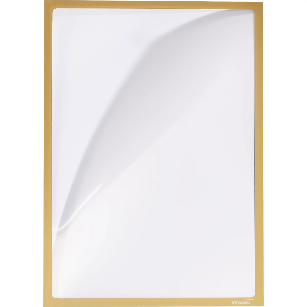 Feuille blanche dans un cadre doré, coin plié vers le haut.