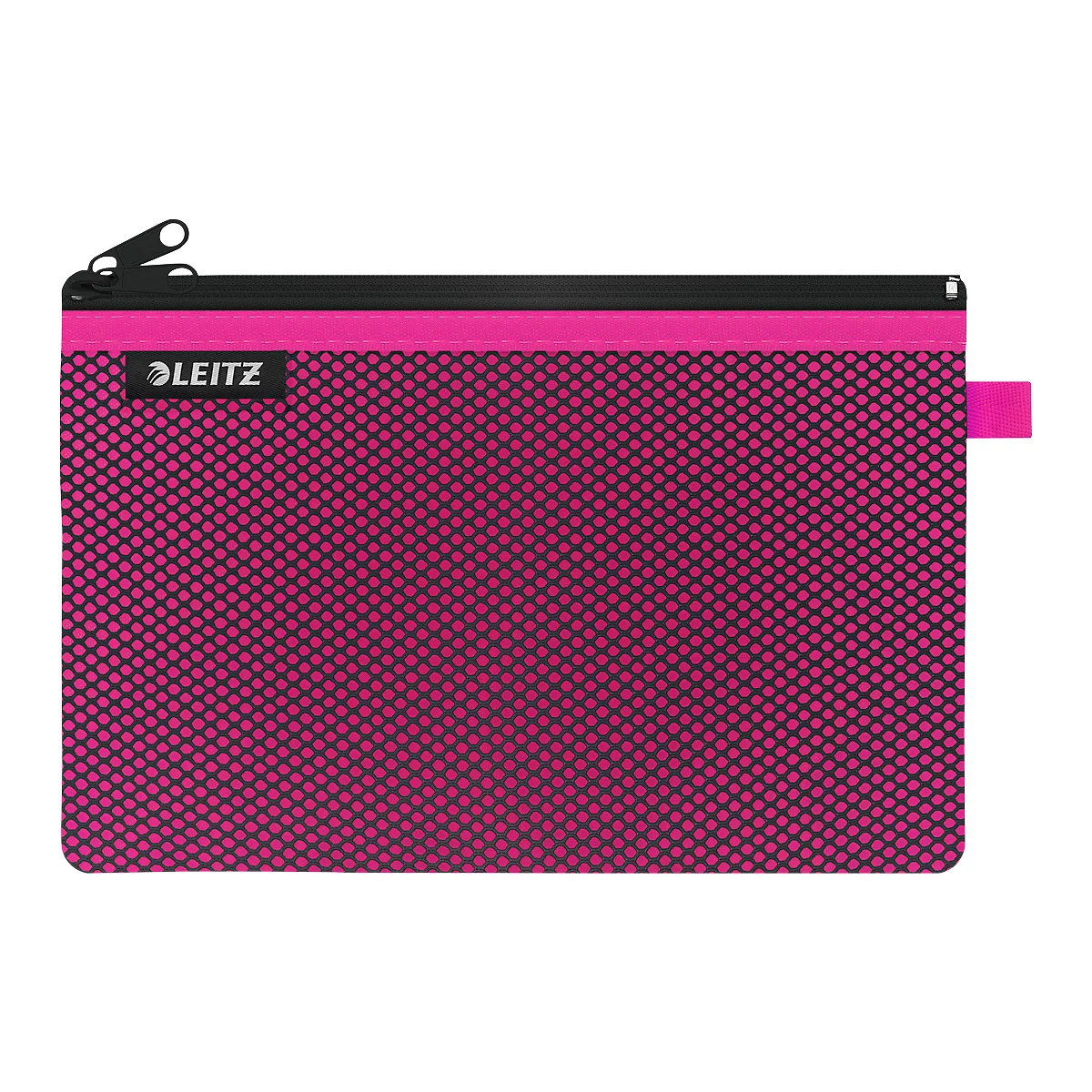 Pochette Leitz WOW Traveller à fermeture éclair, pochette transparente en filet et compartiment opaque, taille L, rose