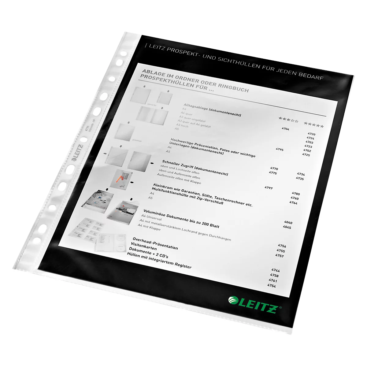 Prospectus avec publicité, logo LEITZ en bas à droite.