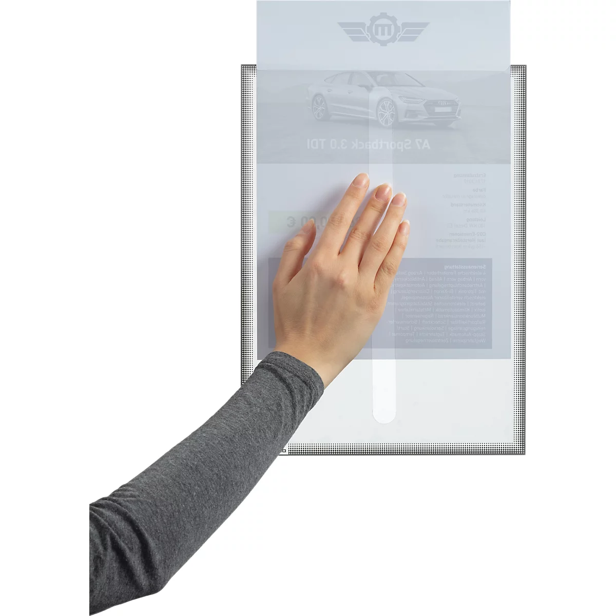 Pochette pour documents Durable, format A4 vertical et horizontal, spécialement conçue pour les surfaces vitrées bombées, adhérence statique, résistante aux UV, PVC/PET, gris anthracite, 5 pièces
