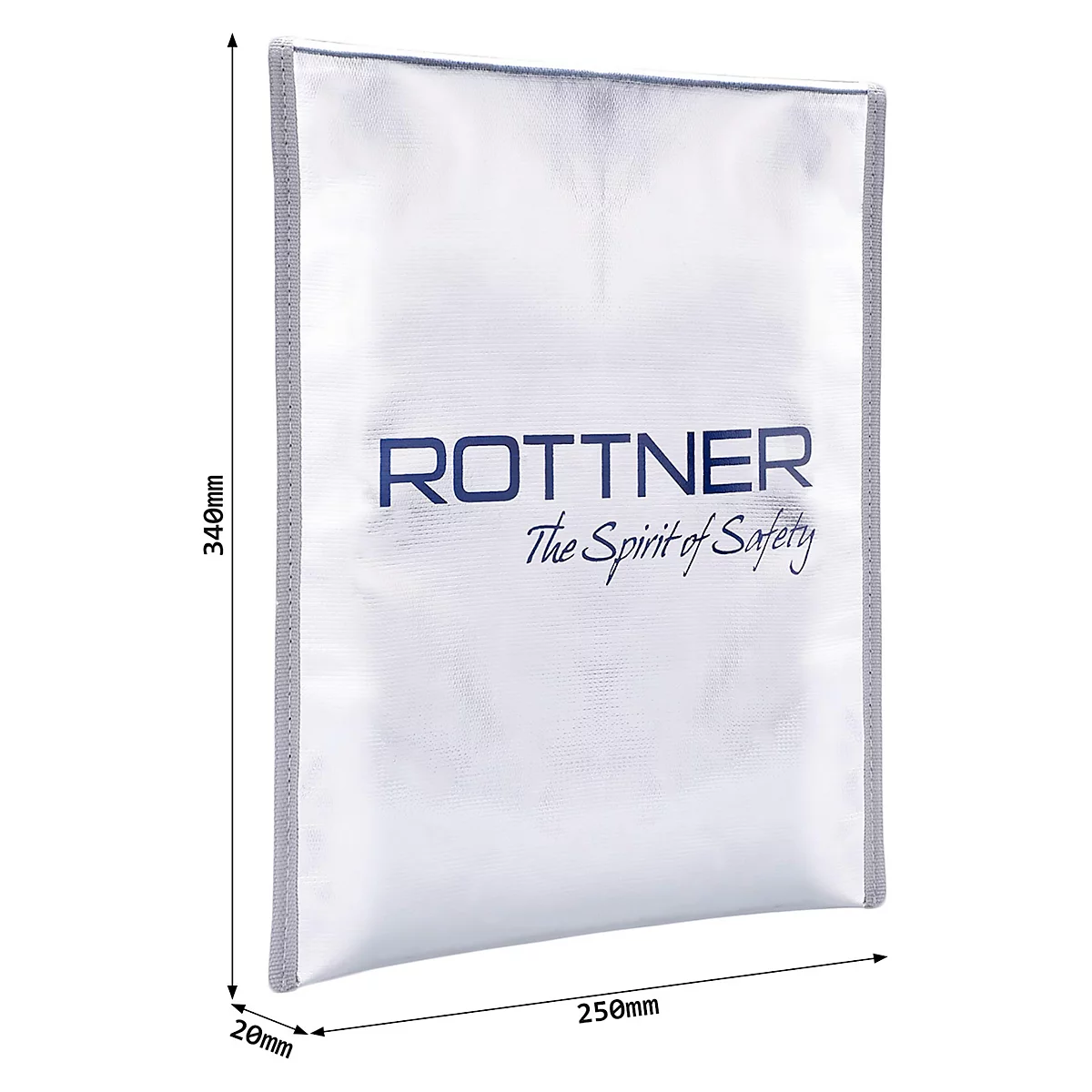 Pochette pour documents Fire Proof Bag Rottner, A4, résistant au feu et aux projections d’eau, fermeture éclair et avec velcro, plastique/alu