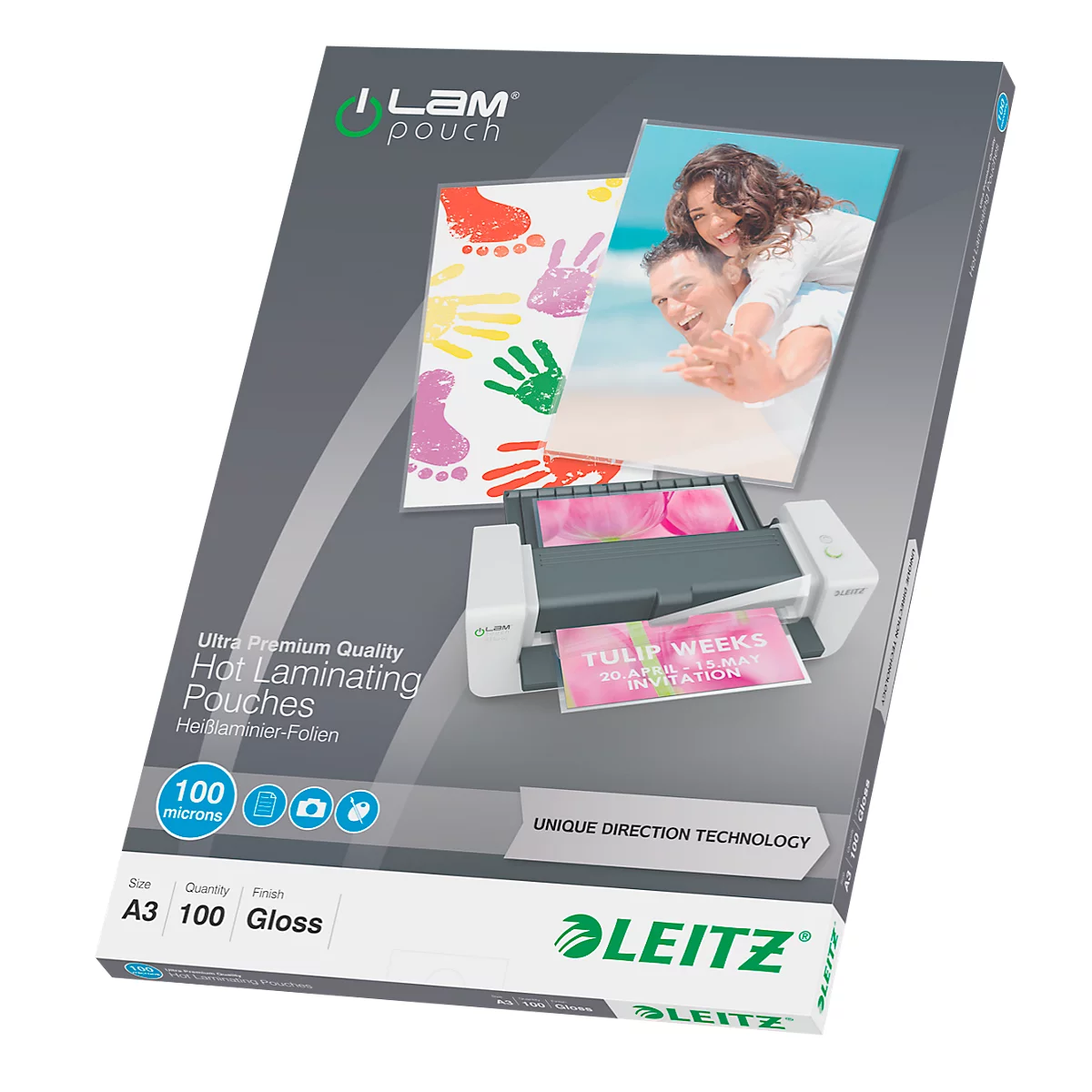 Pochettes à plastifier iLAM LEITZ®, format A3, 100 mic, 100 p.
