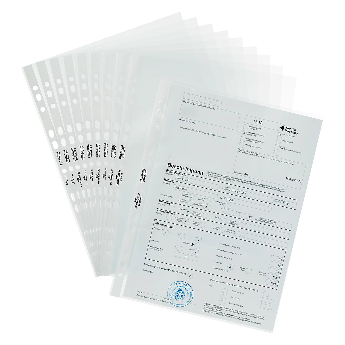Pochettes perforées Premium DURABLE, format A4, ouverture sur le dessus, 100 p., lisse, transparent
