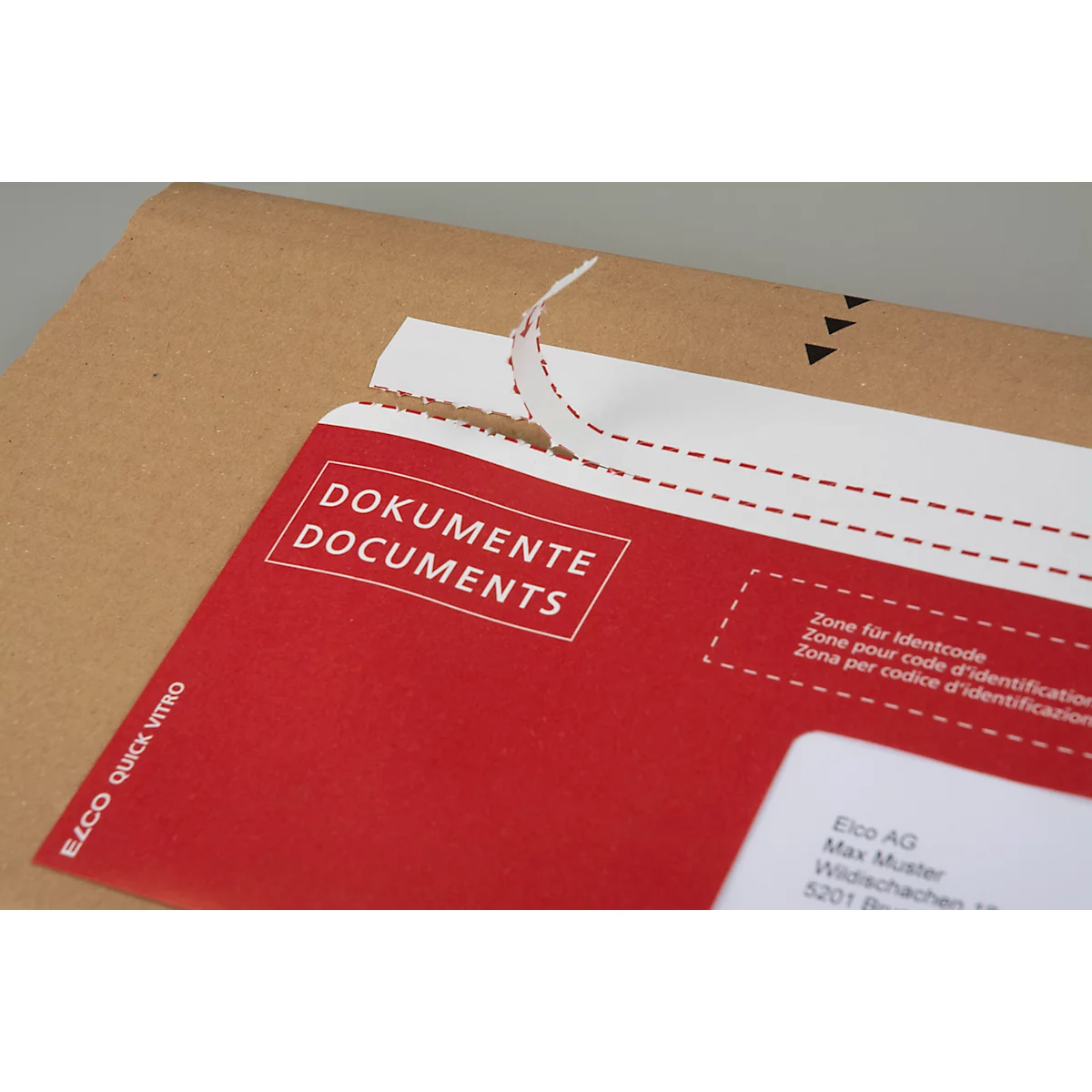 Pochettes pour bons de livraison Elco Quick Vitro, DIN long (C5/6), fenêtre à droite, avec impression, sensible à la pression, papier kraft, rouge, 250 pièces
