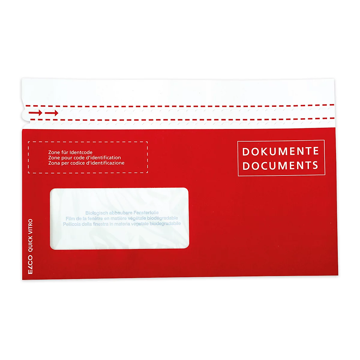 Pochettes pour bons de livraison Elco Quick Vitro, DIN long /C5/6), fenêtre à gauche, avec impression, adhésif, papier kraft, rouge, 250 pièces