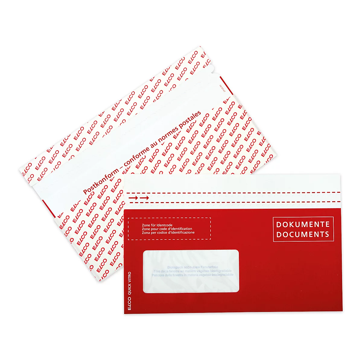 Pochettes pour bons de livraison Elco Quick Vitro, DIN long /C5/6), fenêtre à gauche, avec impression, adhésif, papier kraft, rouge, 250 pièces