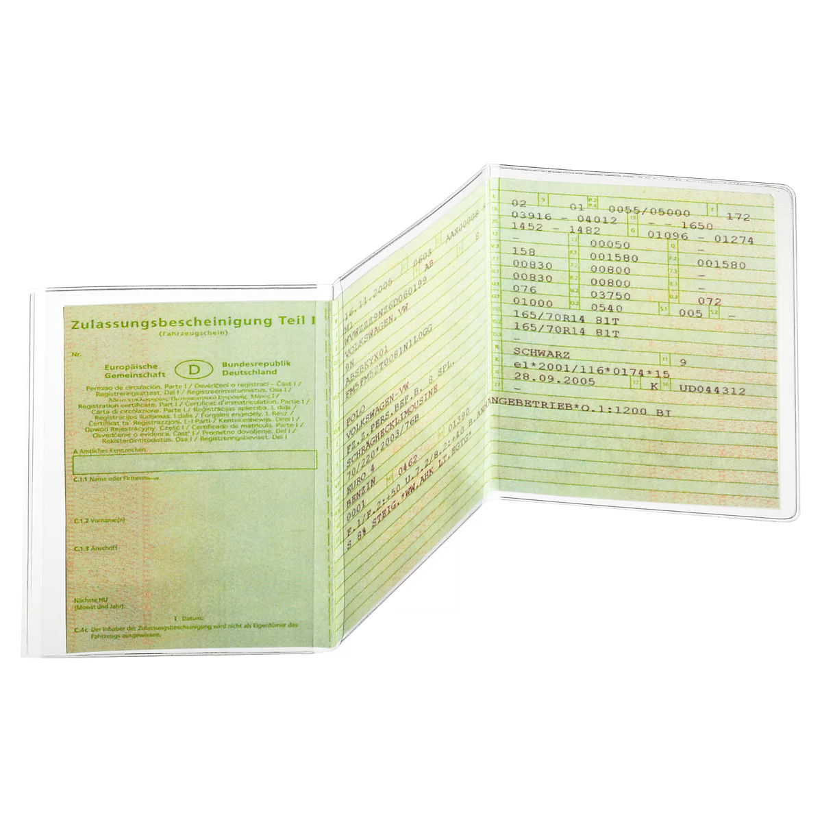 Pochettes pour documents DURABLE, dimensions L 105 x l. 210 mm, pour les documents d'immatriculation des véhicules, 10 p.