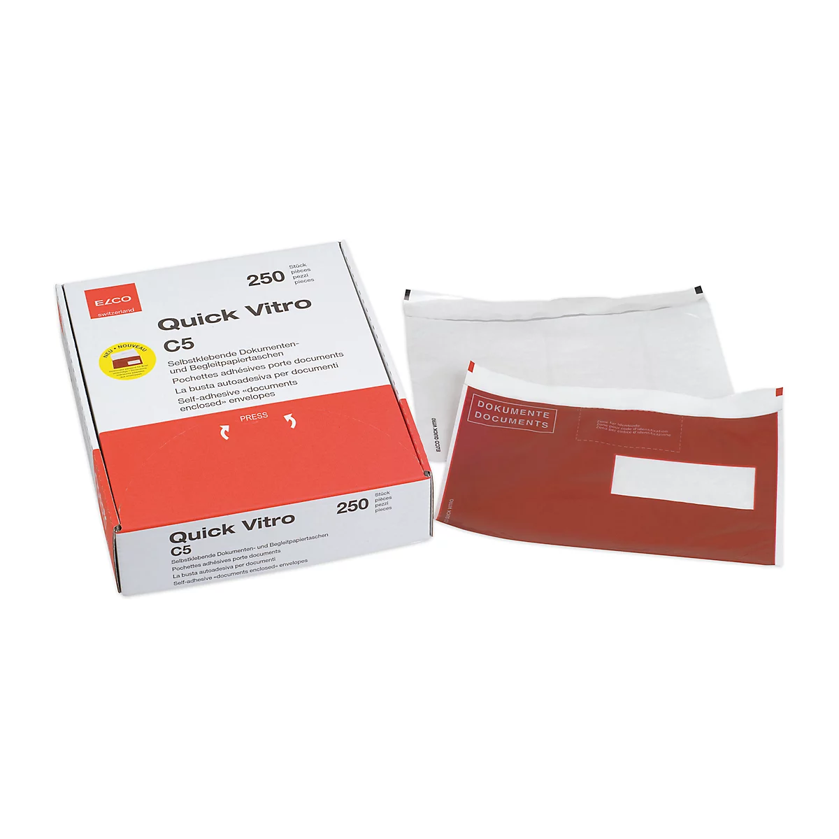 Pochettes pour documents Quick Vitro Elco, C5, avec fenêtre à droite, 250 p.