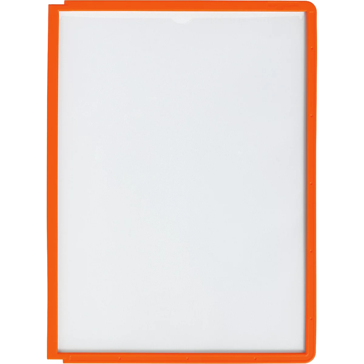 Cadre orange enfermant une feuille de papier blanche. Il y a un renfoncement en haut.