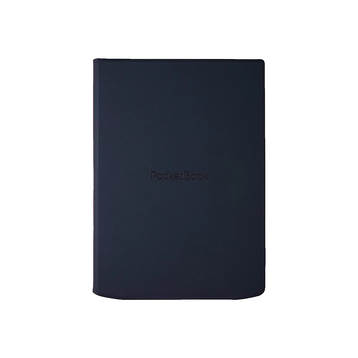 Dunkelblaues PocketBook E-Reader-Cover in Lederoptik mit geprägtem Logo.