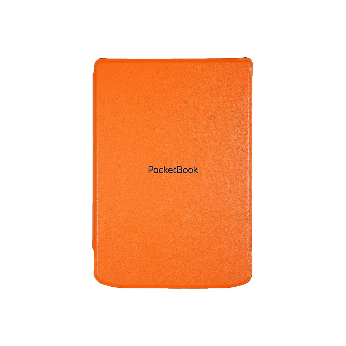 Geschlossene, leuchtend orangefarbene Schutzhülle für ein PocketBook E-Reader auf weißem Hintergrund.