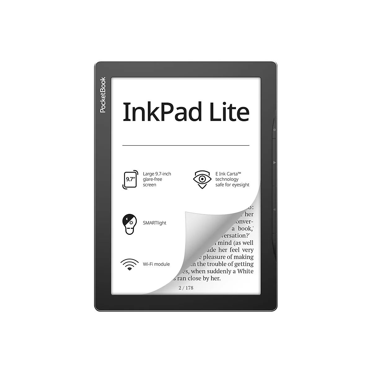 PocketBook InkPad Lite - eBook-Reader - 8 GB - 22.9 cm (9') einfarbig E Ink Carta (1200 x 825) - Touchscreen - microSD-Steckplatz