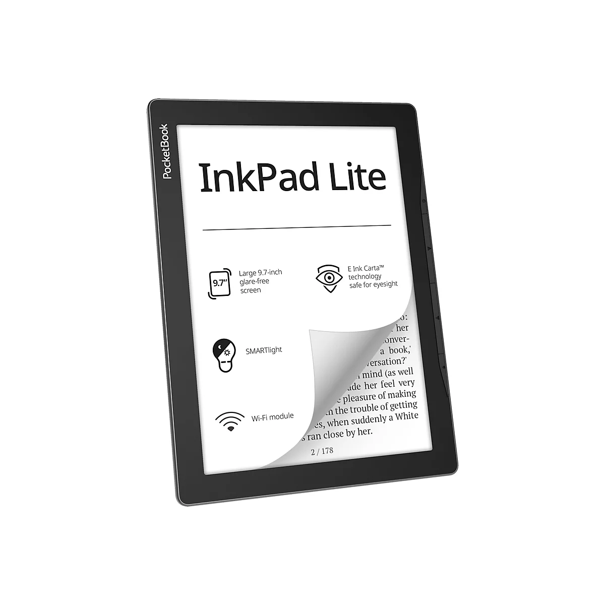 PocketBook InkPad Lite - eBook-Reader - 8 GB - 22.9 cm (9') einfarbig E Ink Carta (1200 x 825) - Touchscreen - microSD-Steckplatz