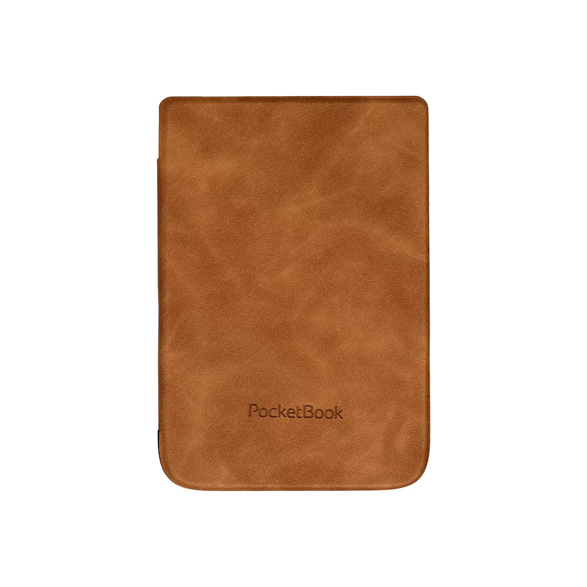Braune Schutzhülle für einen E-Reader mit PocketBook-Prägung auf der Vorderseite.