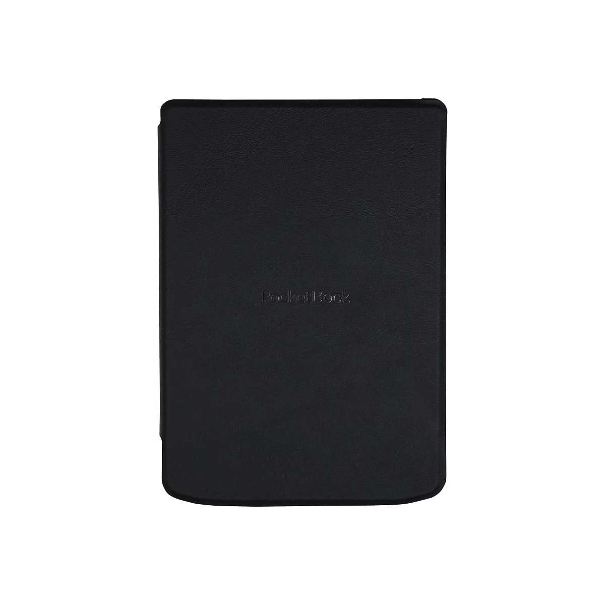 Schwarze PocketBook-Schutzhülle für E-Reader in Lederoptik mit geprägtem Logo.
