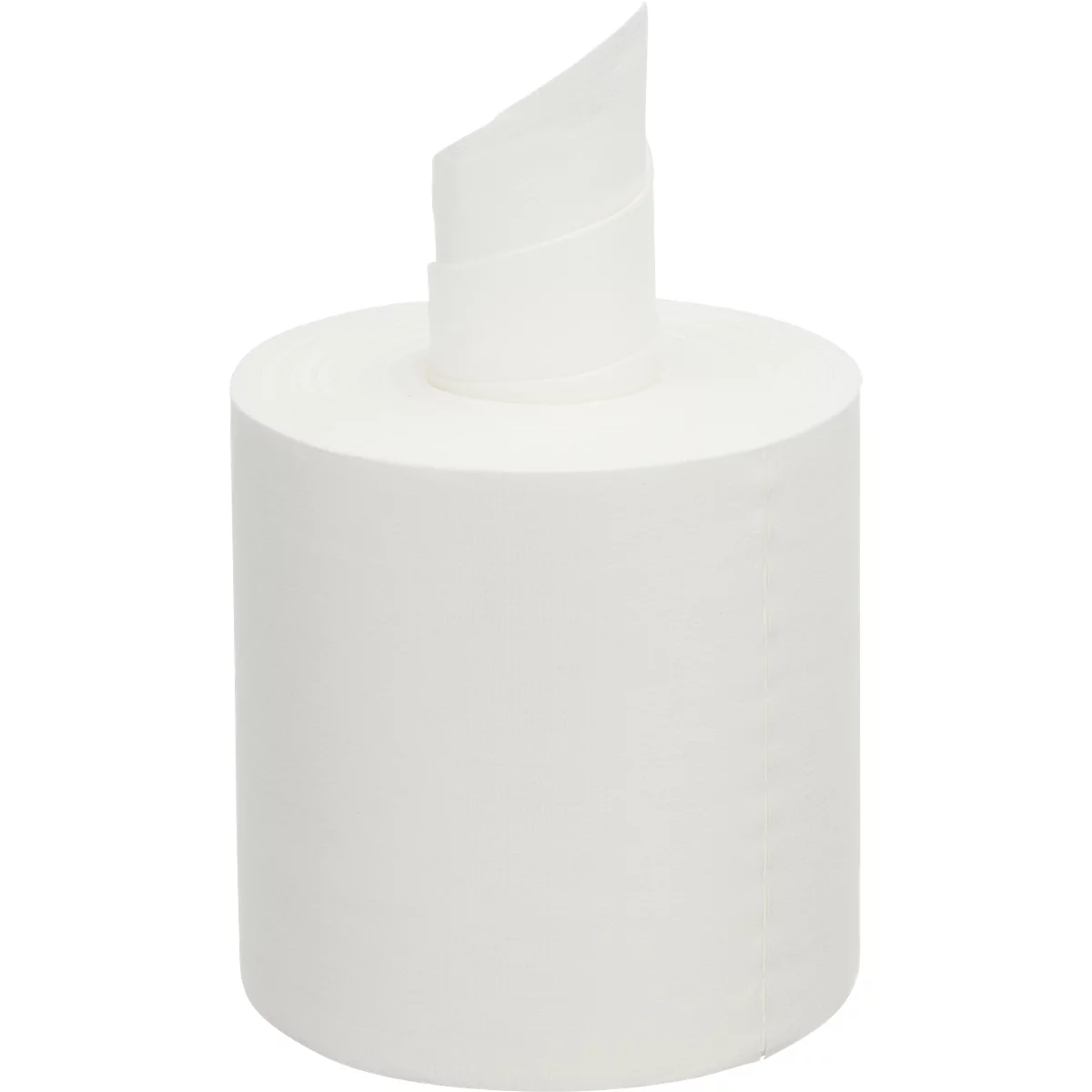 Wit toiletpapier, rol met uitstekend papier. Bovenaan komt een driehoek tevoorschijn die uit het opgerolde papier steekt.