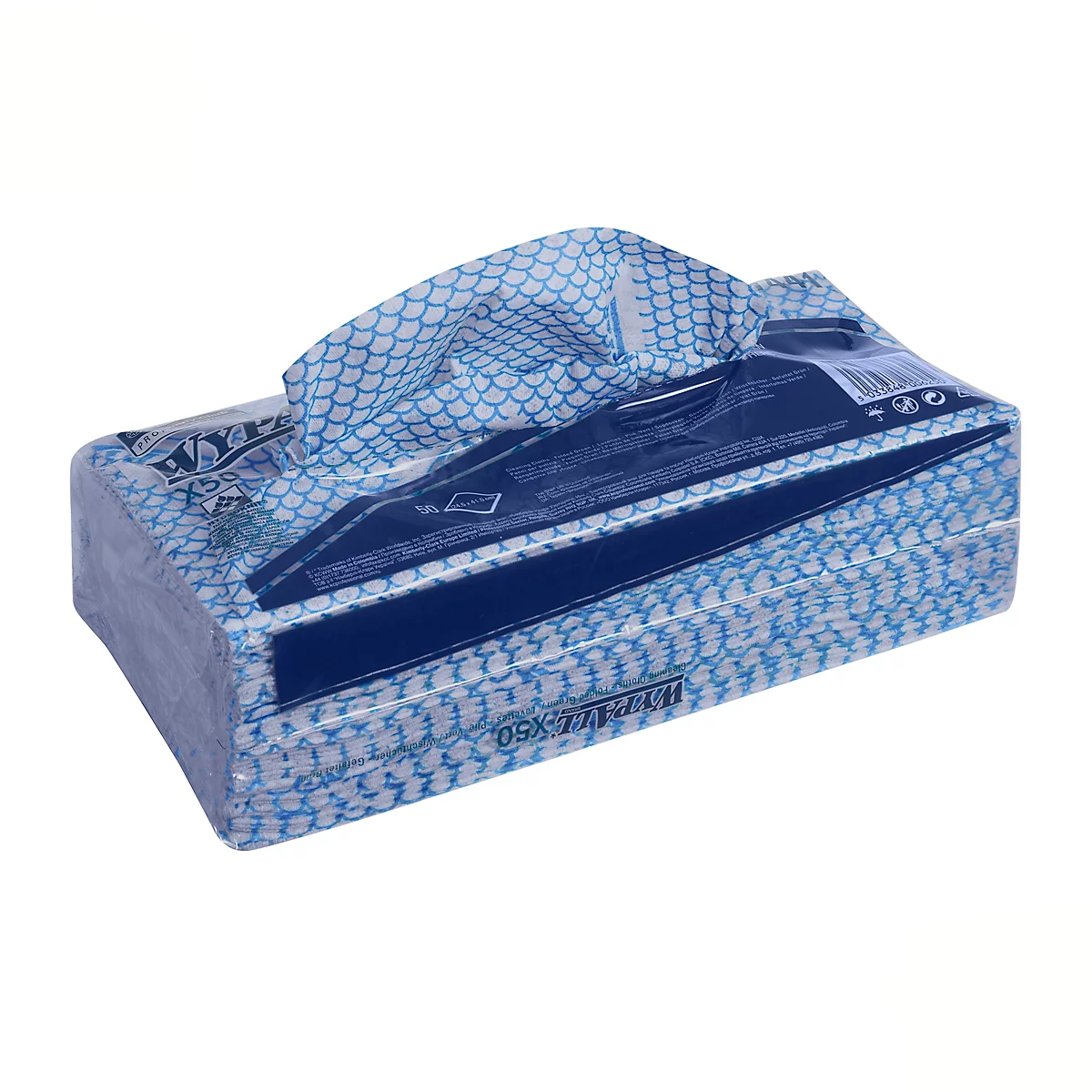 Poetsdoeken WypAll® X50, B 245 x L 416 mm, Interfold, voedselveilig, 6 x 50 stuks, blauw