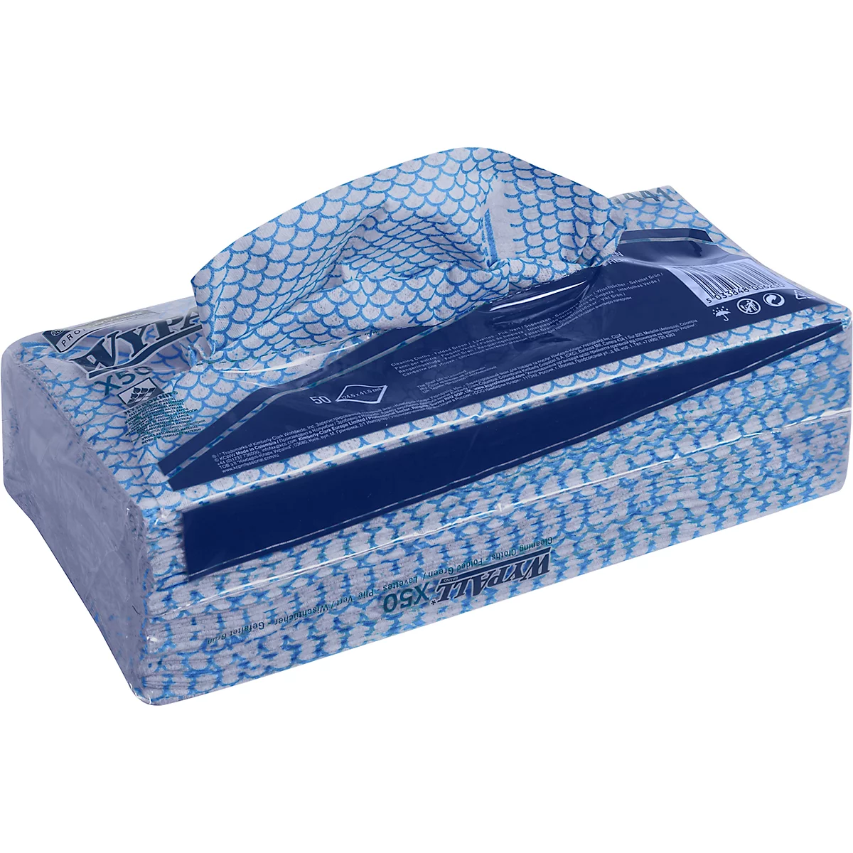 Poetsdoeken WypAll® X50, B 245 x L 416 mm, Interfold, voedselveilig, 6 x 50 stuks, blauw