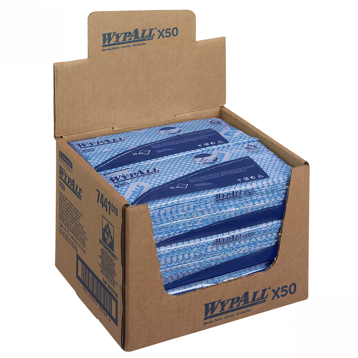 Poetsdoeken WypAll® X50, B 245 x L 416 mm, Interfold, voedselveilig, 6 x 50 stuks, blauw