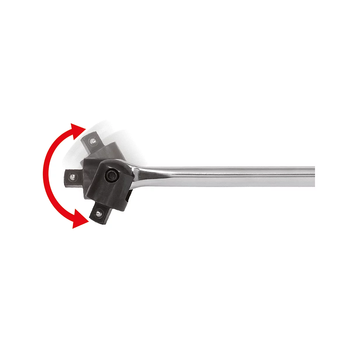 Une clé à cliquet flexible avec une flèche rouge indiquant le mouvement de rotation.
