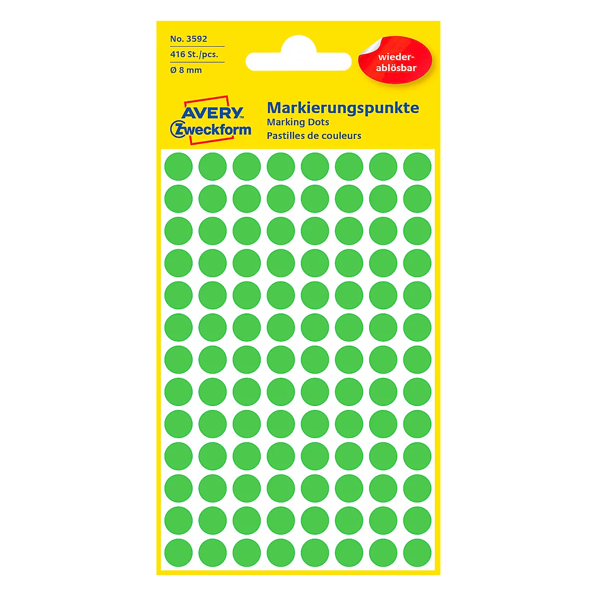 Points de marquage Avery 3592, amovible, 416 unités, Ø 8 mm, vert