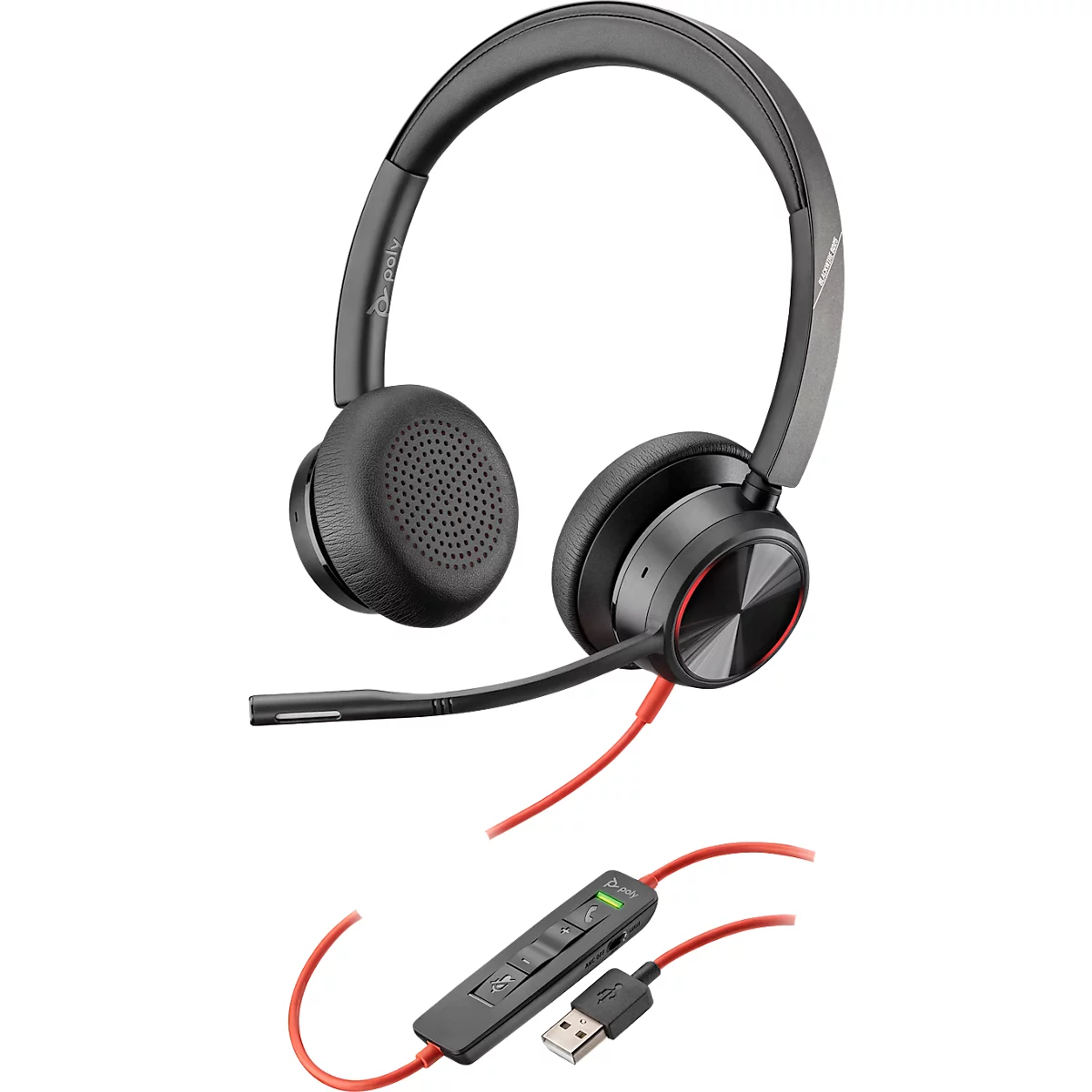 Poly Blackwire 8225 USB-C stereo headset, gecertificeerd voor Microsoft Teams, + USB-C/A adapter